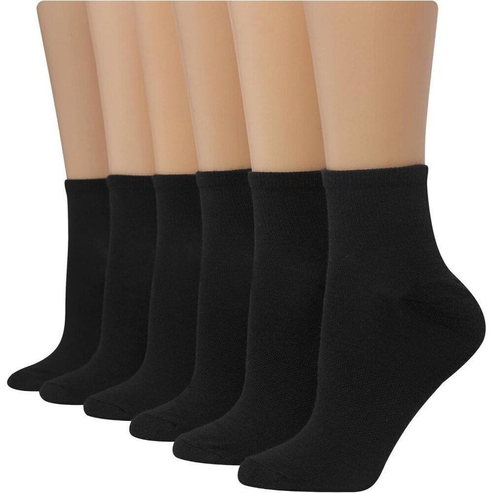 🆕Women's Black 6 Pair Imported Cushioned Comfort Fit Ankle Socks